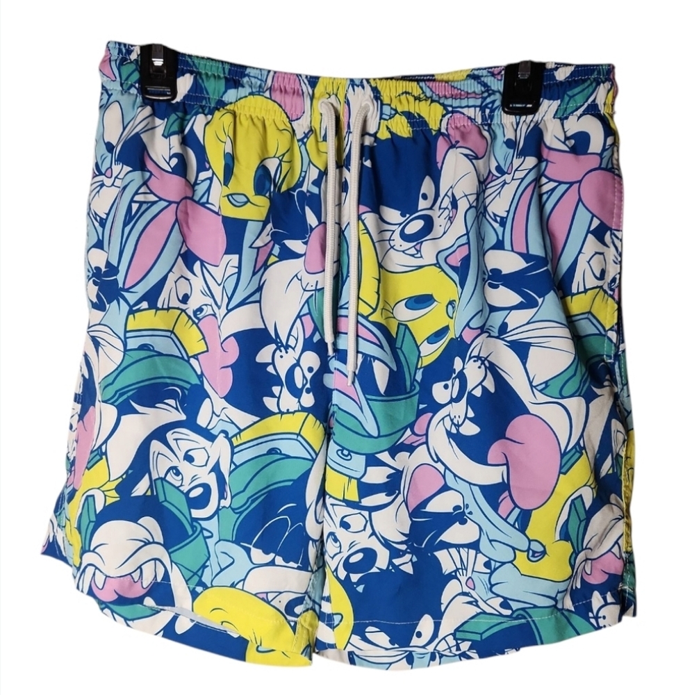Vintage Looney Tunes Swim Trunks Lined All Over Print Mens Size M